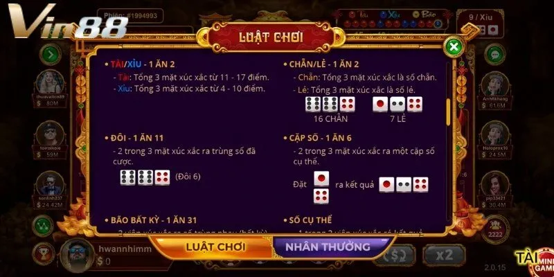 Những kiểu cược Sicbo Tài Phú online cần biết